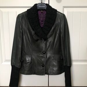 Danier Charcoal Grey Leather Jacket with Knit Accents - S